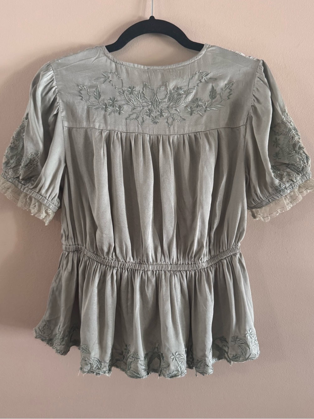 Anthropologie Embroidered V-neck Peplum Blouse - Desert Sage - Picture 6 of 11